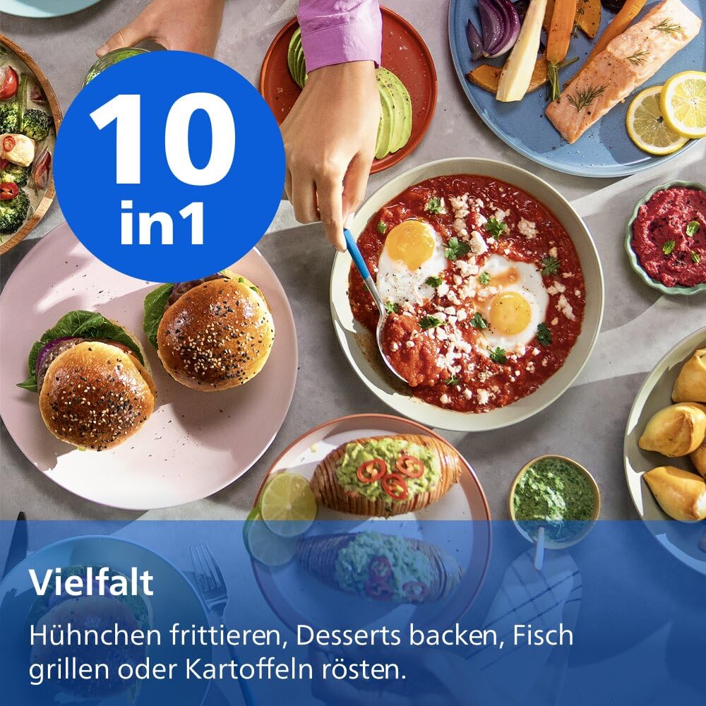 Philips Airfryer 1000 Serie Heißluftfritteuse, Schwarz, 7,1 L | Flexibler Korb, RapidAir Technologie, Touchscreen, 10 Kochfunktionen, HomeID App (NA154/00)