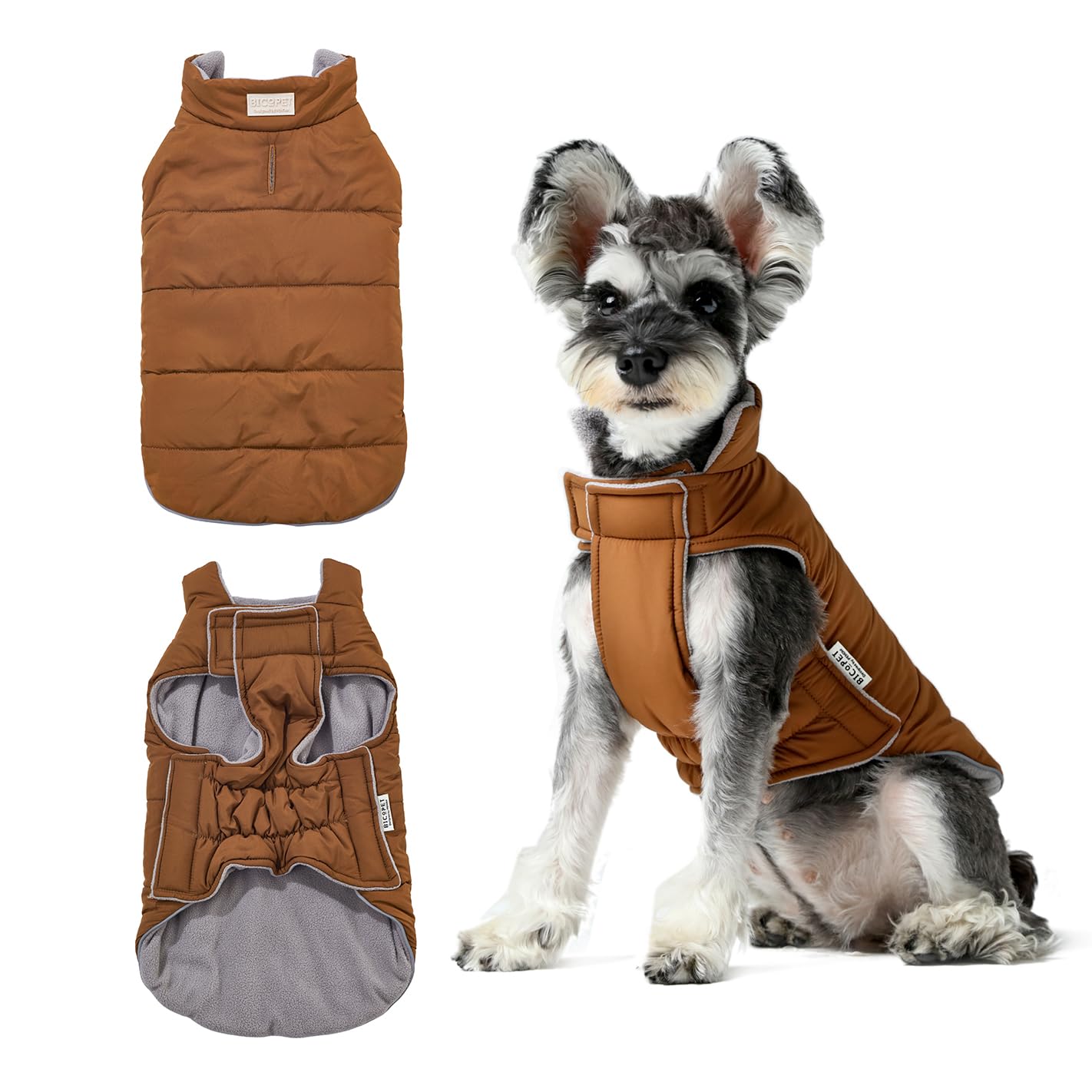 BICOPET Dog Coats for Small, Large Dogs Winter Waterproof, Reversible Dog Jackets, Reflective Adjustable Pet Snowsuit Clothes Turtleneck Fleece Vest for Medium Dogs Puffer Jacket-Orange Grey, XXL