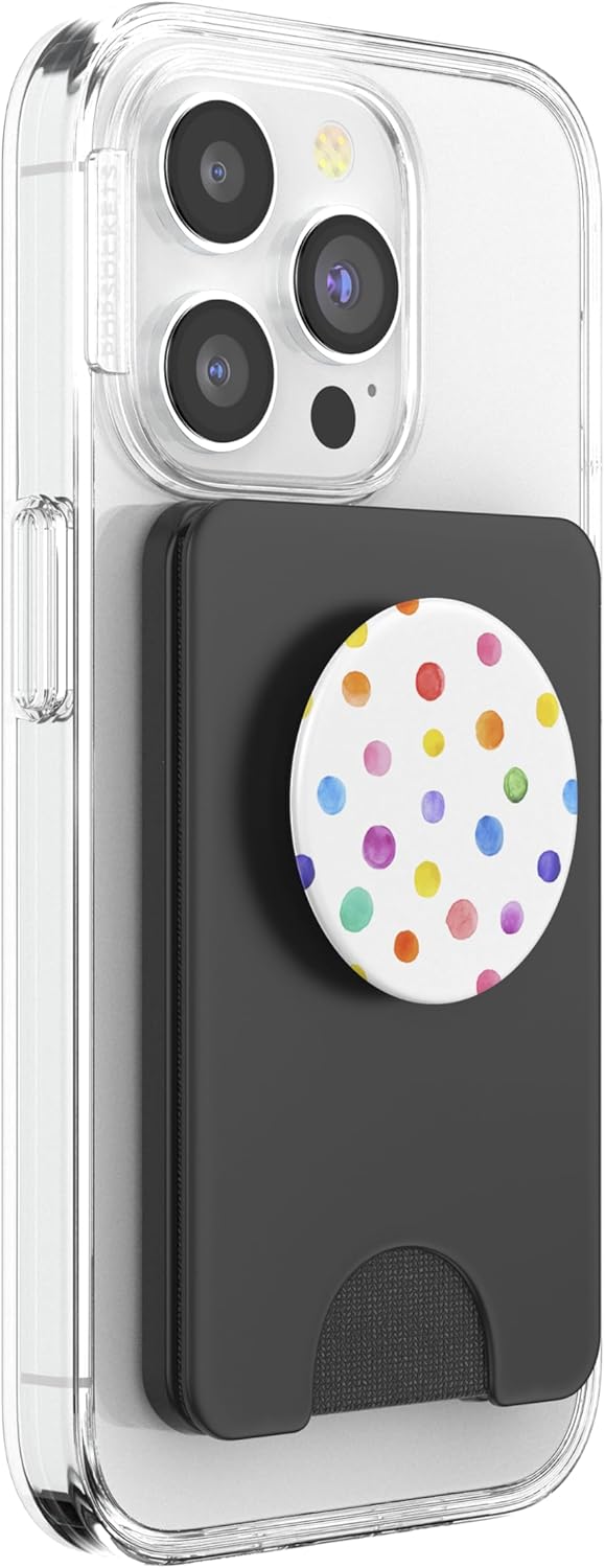 Cute Watercolor Polka Dot Patterns Colorful Design on White PopSockets PopWallet for MagSafe