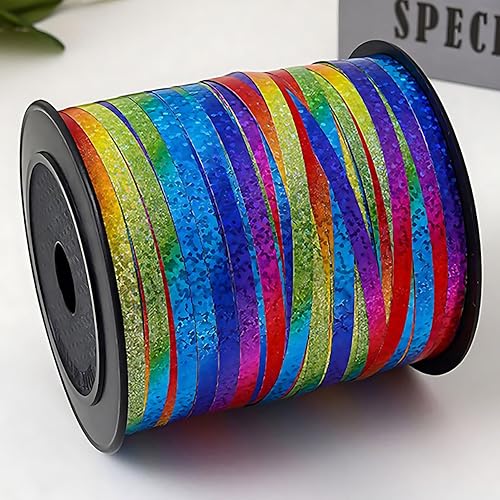 Cinta rizadora metálica brillante de 500 yardas, arco iris, globo multicolor, rollo de cuerda iridiscente para envolver regalos (1,499.3 ft x 0.197