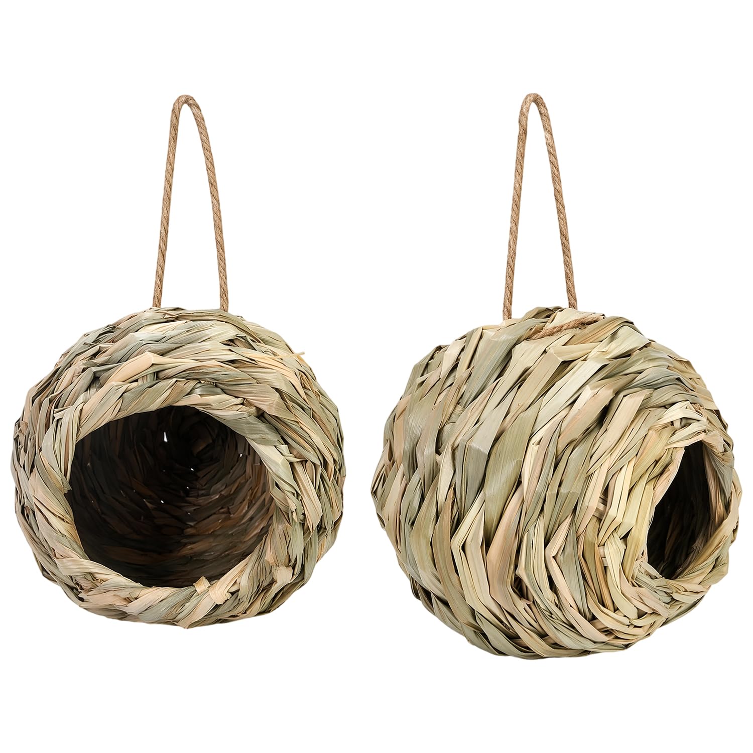 Nido Per Uccello Erba Casetta, 2 Pezzi, 12 x 12 x 9 Cm | Intrecciato a Mano Con Erba Naturale, Casetta Sospensabile, Ideale Per Colibrì, Cocorite e Uccelli Selvatici Di Giardino