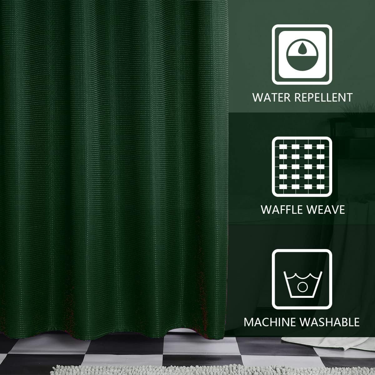 SPXTEX Dark Green Shower Curtains 84 inches Long Waterproof Fabric Farmhouse Modern Rectangle Textured Shower Curtains with Hooks for Bathroom Decorative Shower Room 72" W X 84" L