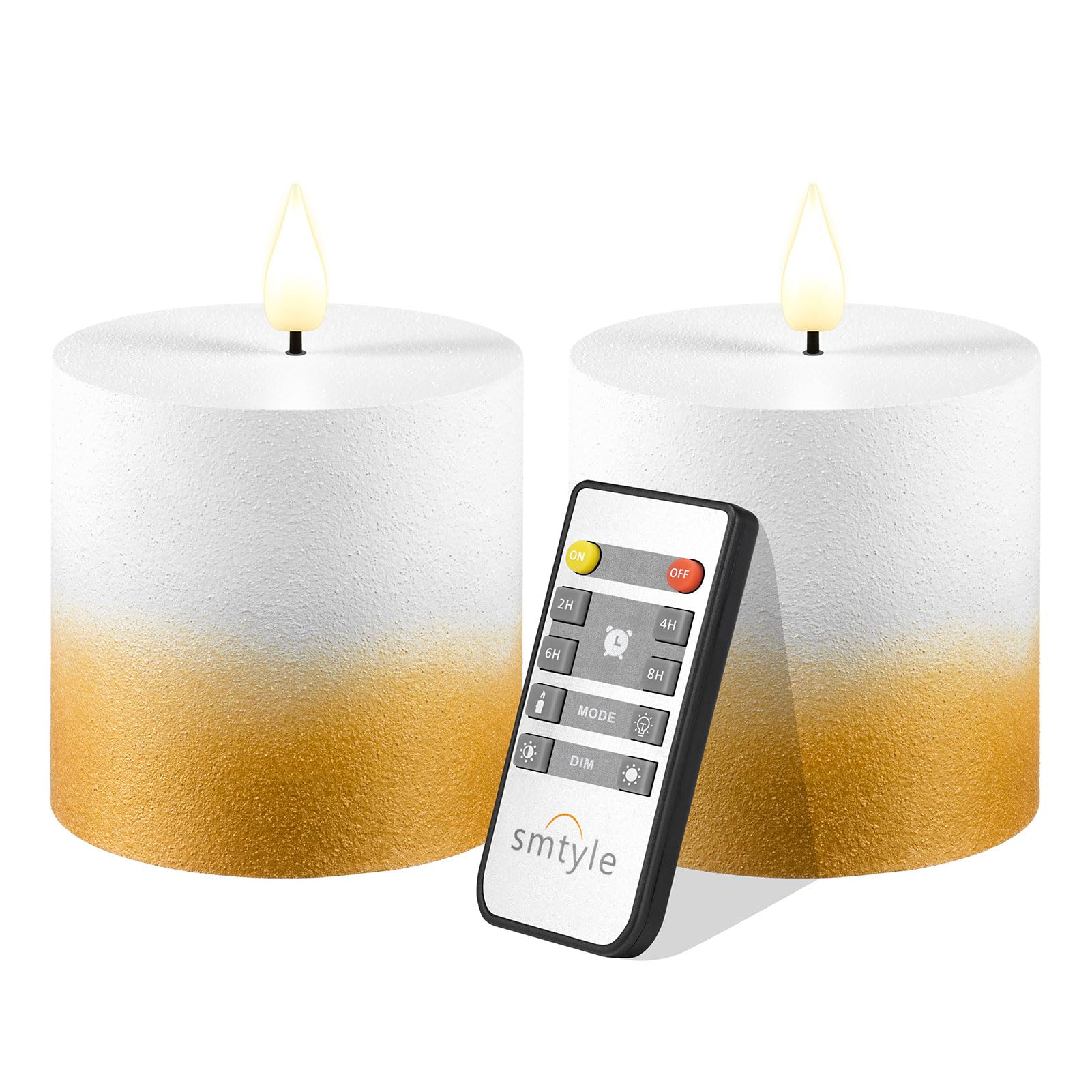 smtyle 3"x3" White-Gold Gradient Flameless Pillar Candles Set of 2 Flickering LED Candles Battery Operated with Timer Electric Candles for Christmas Decor
