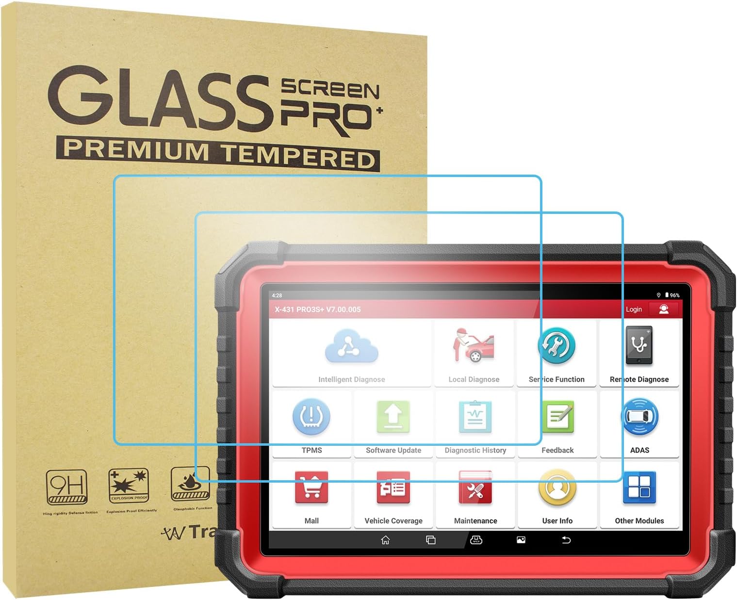 2PCS Tempered Glass Screen Protector for LAUNCH X431 PRO3S+ Elite (Sized 222mm x 140.5mm) 2.5D Curved Edge