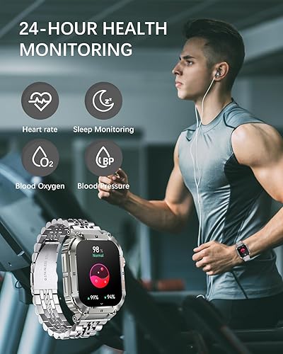 Miniatura 5 de PODOEIL Reloj inteligente militar para hombre con llamadas Bluetooth, más de 100 modos deportivos, reloj de seguimiento de actividad para iPhone,