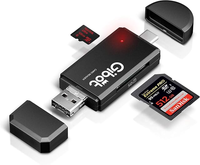 Gibot USB Type C Micro USB SD Card Reader USB 2.0 Adapter Memory Card Reader for SDXC,SDHC,SD,MMC, Micro SDXC,Micro SD, Micro SDHC Card for Samsung, Android Smartphone, Macbook and PC Laptop