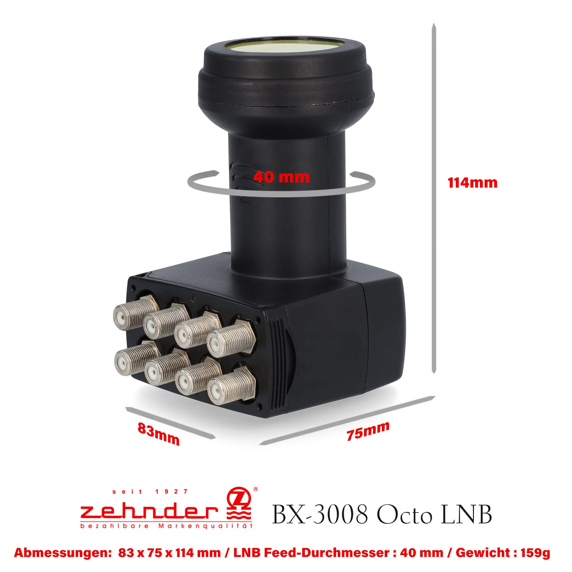 [ Test 2 x très bien *] LNB ZEHNDER Octo, blindage LTE, protection solaire UV, LNB numérique 8 voies 4K pour 8 participants, pour récepteur satellite TV, LNC HD 8 voies pour antenne satellite