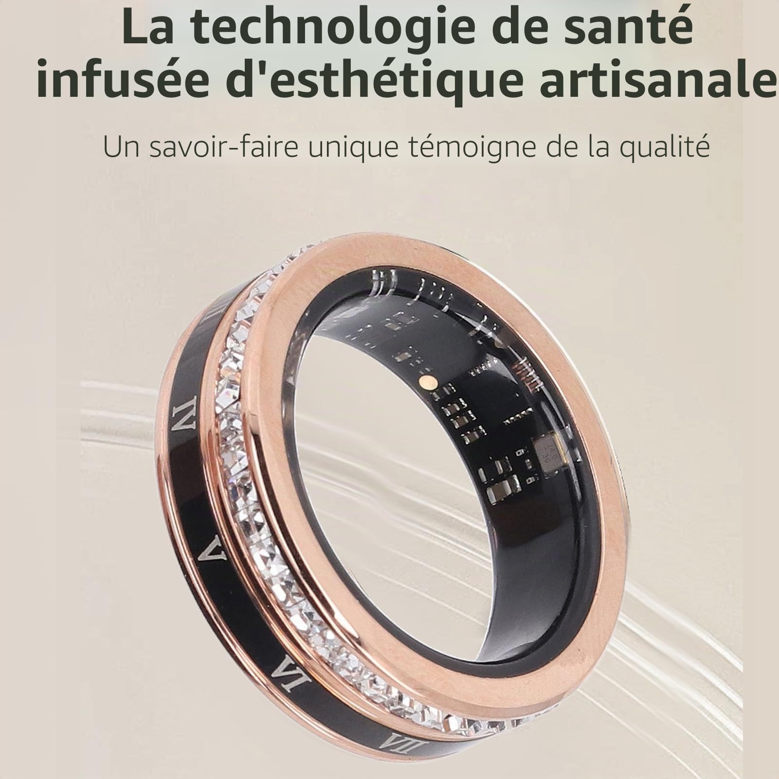 Mise à Niveau de la Bague Intelligente, Bague Intelligente de Suivi de la Forme Physique pour Hommes et Femmes, en Acier Ti, Chiffres Romains, Alliance Rotative Dorée pour (8)