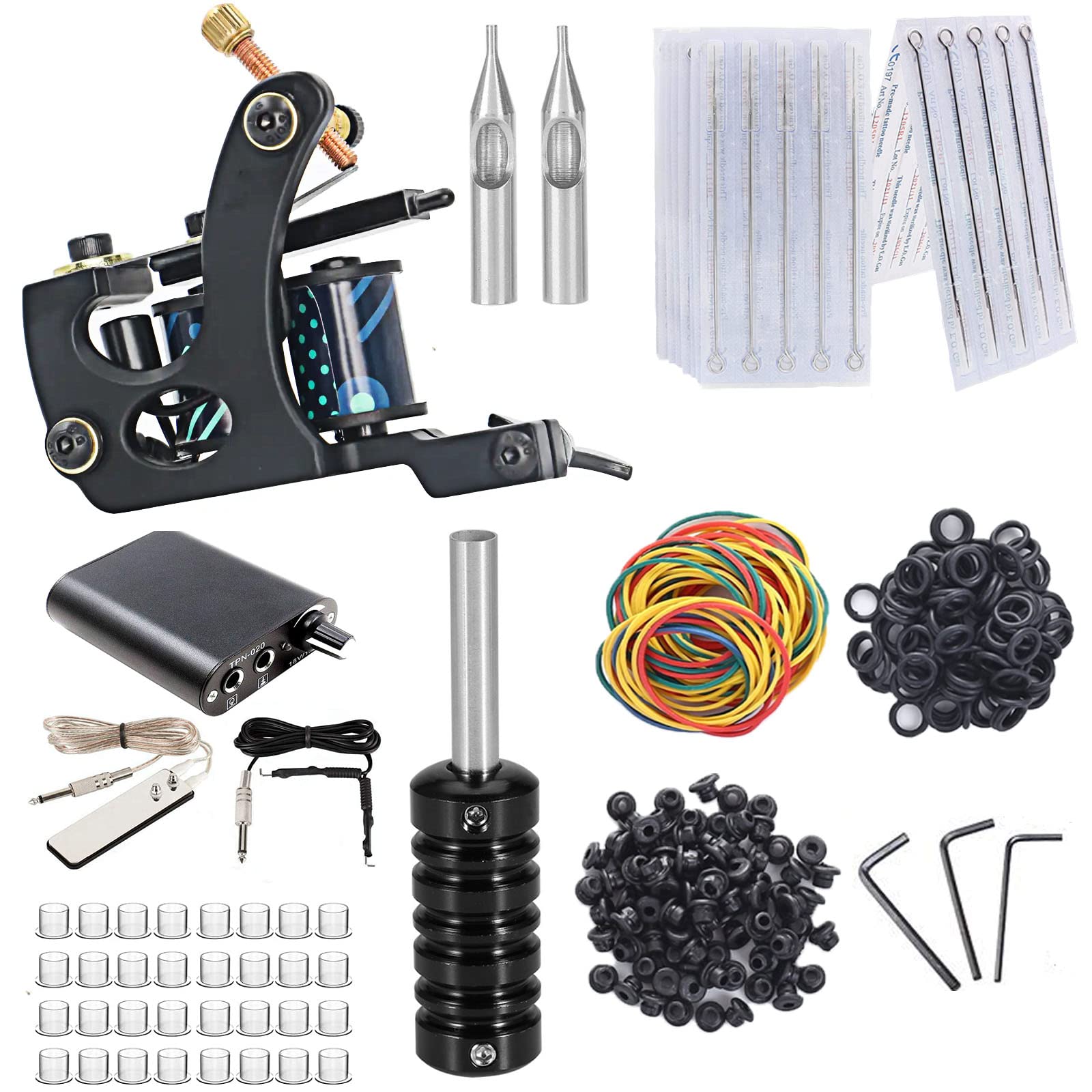 Tattoo Machine Kit - TONBAO Liner Tattoo Machine with Tattoo Power Supply 20pcs Mixed Tattoo Needles 100pcs Tattoo Ink Caps Cups Complete Tattoo Machine Kit Tattoo Supplies