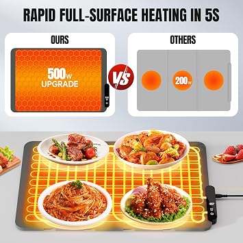 Electric Warming Tray, Rollable Food Warming Mat with 5 Temperature 6 Timer Setting Warming Tray Food Warmer Versatile Electric Warming Hot Plates Trays Heat Pad for Parties Home Travel