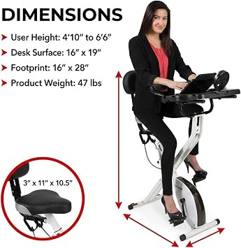FitDesk Standing Exercise Bike Desk 3.0, Adjustable Height Indoor Cycling Trainer with Laptop Tray, Portable Stationary Fitness Desk for Home Office, Foldable Exercise Workstation, Supports 300 lbs