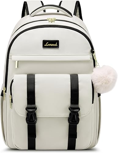 Miniatura 1 de LOVEVOOK Mochila para laptop para mujer bolsas de computadora de negocios para viajes de trabajo, Beige-Negro, Mochila