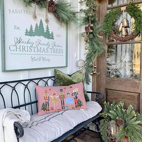 Miniatura 6 de Fundas de almohada de Navidad de 12 x 20 pulgadas, decoración de Navidad de cascanueces rosa, decoración de invierno, vacaciones, decoración para