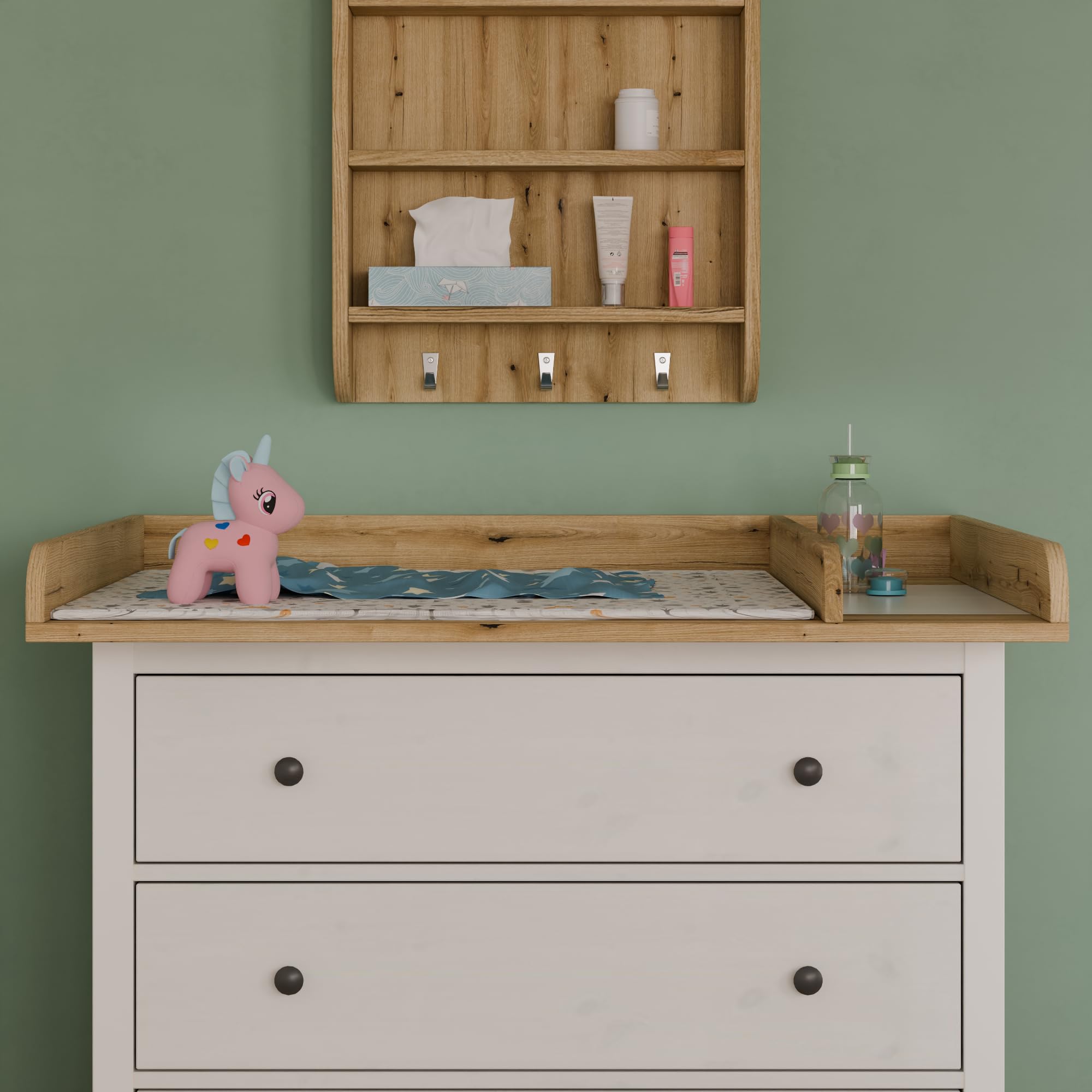 Plan à langer avec séparation pour IKEA HEMNES, rehausse de commode à langer avec compartiment de séparation, profondeur 50 cm, pour table à langer ou commode à langer, chêne, 108 × 78 cm
