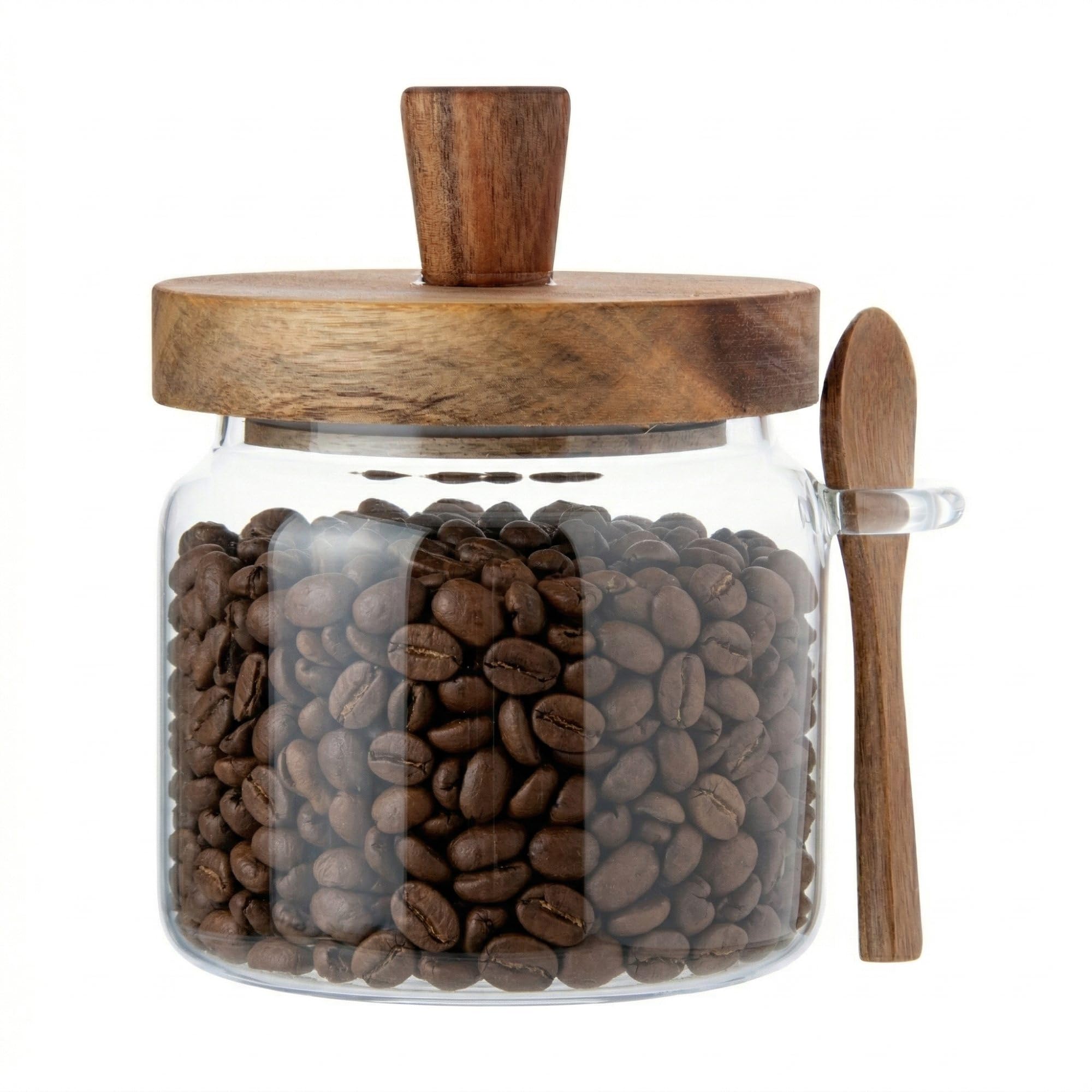 Restaurantware Vetri - Tarro de almacenamiento de vidrio de 17 onzas, con tapa de acacia, 3 1/4 pulgadas x 3 1/4 pulgadas x 5 pulgadas, 1 caja