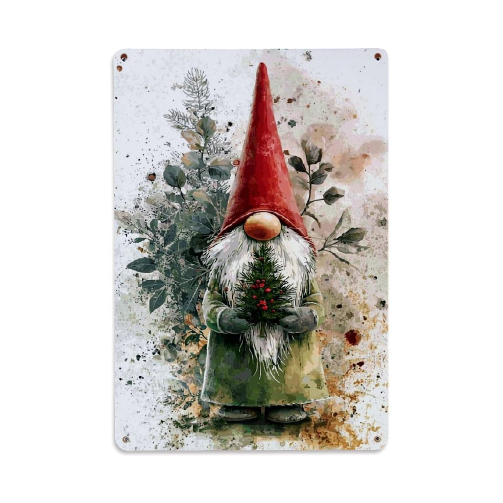 Gnome Holding Pine Branches Retro Metal Tin Sign, Vintage Decor Art Poster for Bar, Home, Man Cave, Kitchen, Laundry Room Gift 8x12Inch