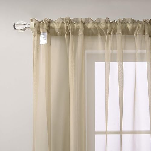 Miniatura 4 de RAIN CITY Cortinas traslúcidas de gasa negra para dormitorio de 63 pulgadas de largo, 2 paneles con bolsillo para cortinero, cortinas para ventana