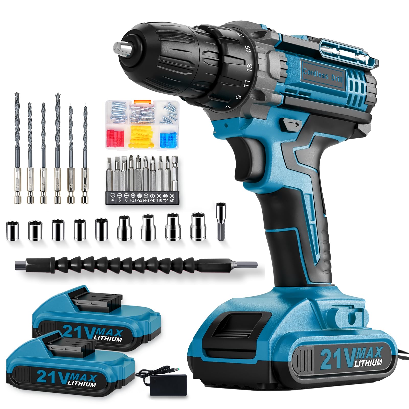 – Cordless Drill Set, PowerDrill Driver and Screwdriver Set with 2 Batteries, 10mm Keyless Chuck, 42Nm Max, 25+1 ElectricDrill, Power Combi BatteryDrill Set with 90 Accessories for Home DIY
