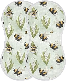 Soft 4-Layer Muslin Burp Cloths for Baby,Absorbent Large Cotton Spit Up Rags,Bumblebee Lily of The Valley Infant Towels for Baby Drool,Newborn Essentials for Boys & Girls