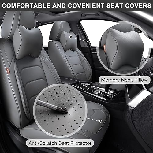 Miniatura 2 de Fundas de asiento delantero y trasero, 5 piezas, fundas de cuero impermeables para asiento de automóvil, juego completo de protectores de asiento