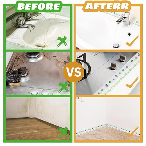 Miniatura 6 de Holymid Tira de calafateo para bañera, 1.5 pulgadas de ancho, cinta de sellado de 10.5 pies de longitud, protector de borde, ribete sellador