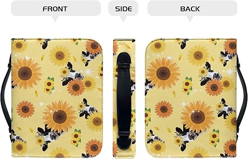 Miniatura 3 de Funda de piel con diseño de vaca y girasol para la Biblia, funda de cuero para la Biblia, bolsa de transporte con bolsillos con cremallera, asa para