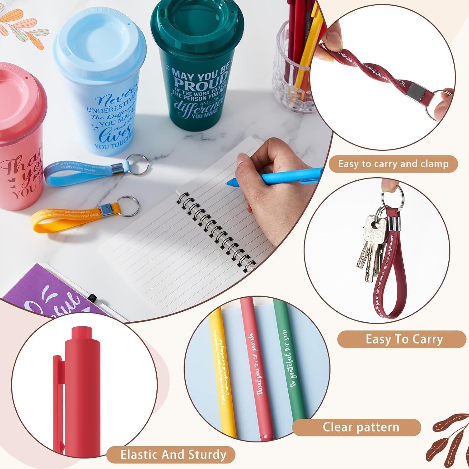 Skylety 24 Set Employee Appreciation Gifts Bulk Thank You Inspirational Gift Set 16 oz Coffee Cups with Thank You Notebook Pen Keychain for Staff Team Teacher Coworker Friend (Classic Color) - Image 5