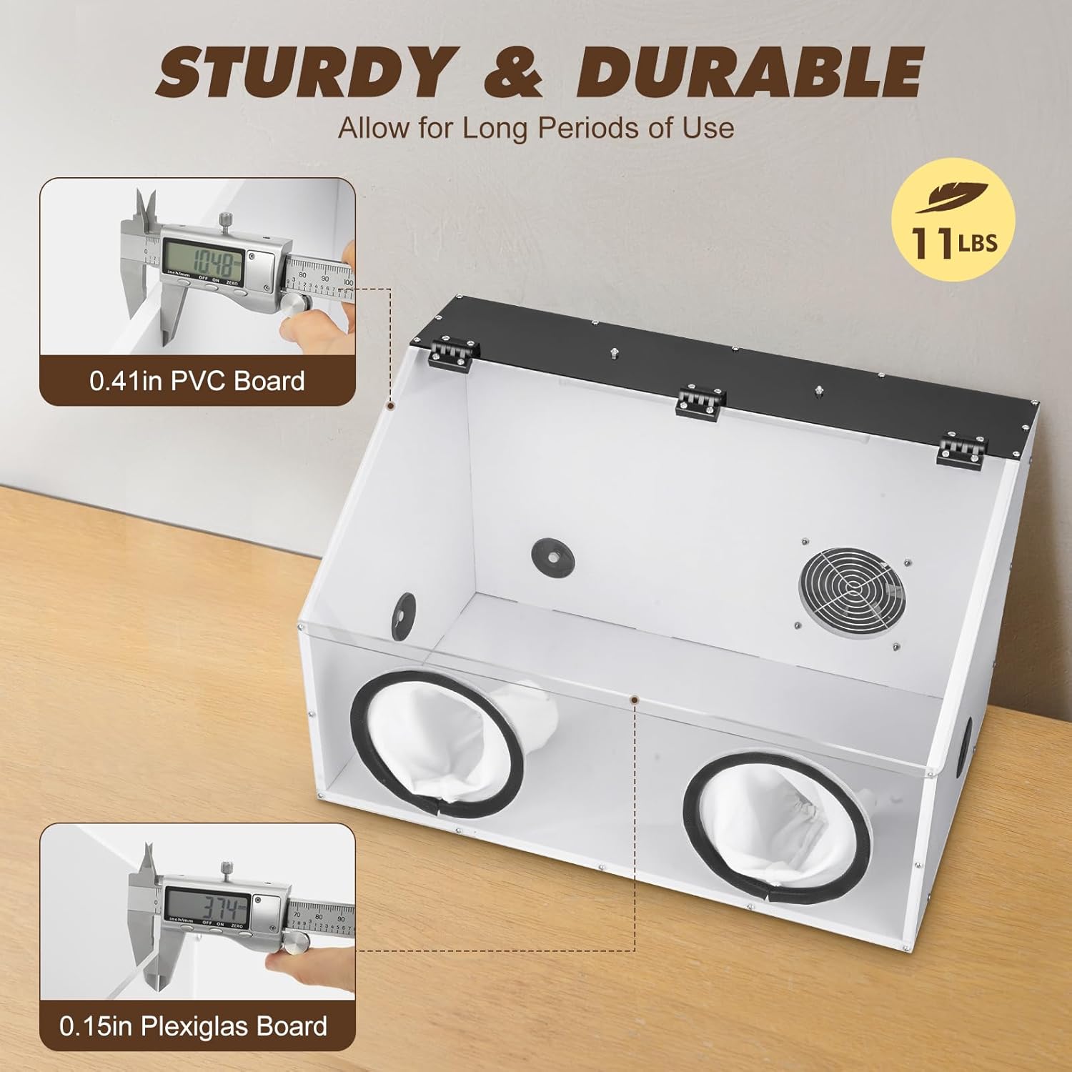 2 Holes Fully Enclosed Dust Box for Grinding/Polishing, Acrylic Transparent Cover with 24W Model & 5W Blower Fan, 110-240V Wide Voltage for Sanding Dust Collection, White & Clear