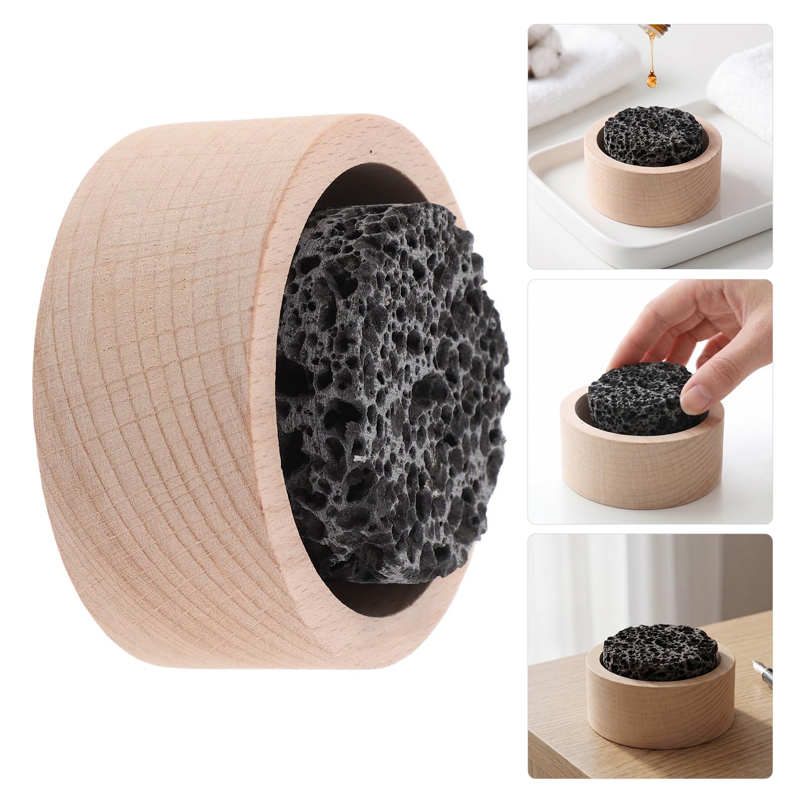 4 Pezzi Diffusore Passivo di Oli Essenziali in Pietra Lavica Vulcanica Rotondo, senza Alimentazione, Decorativo per Ambienti Casa e Camere da Letto