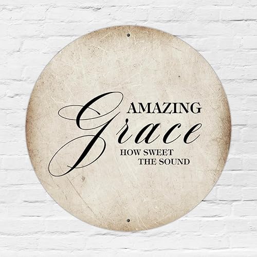 Miniatura 3 de Letrero de metal de aluminio vintage con texto en inglés "Grace How Sweet The Sound" de 12 x 12 pulgadas, letrero de metal de bienvenida retro