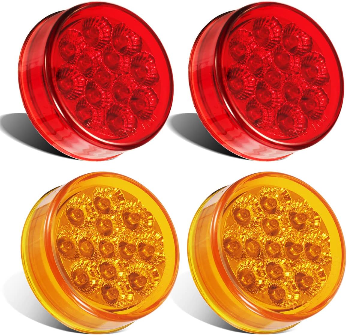 Partsam 4Pcs 2.5 Inch Round Trailer Led Side Marker and Clearance Lights 13 Diodes w Reflectors Waterproof, 2.5 Round Led Marker Lights (2Amber+2Red)