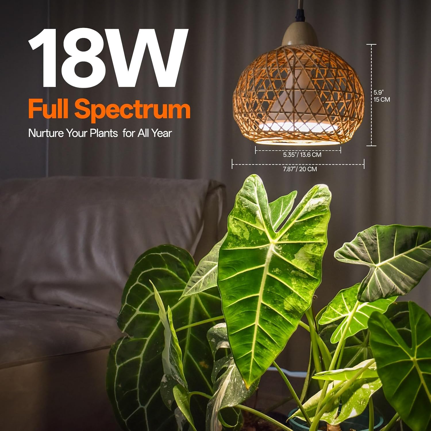 bstrip hanging grow lights for indoor plants, 18w full spectrum plant light with 4h/9h/14h timer 15.9 ft power cord & boho rattan shade, 3800k hanging lights for indoor plant, tall plant, flowers rattan lantern-hanging
