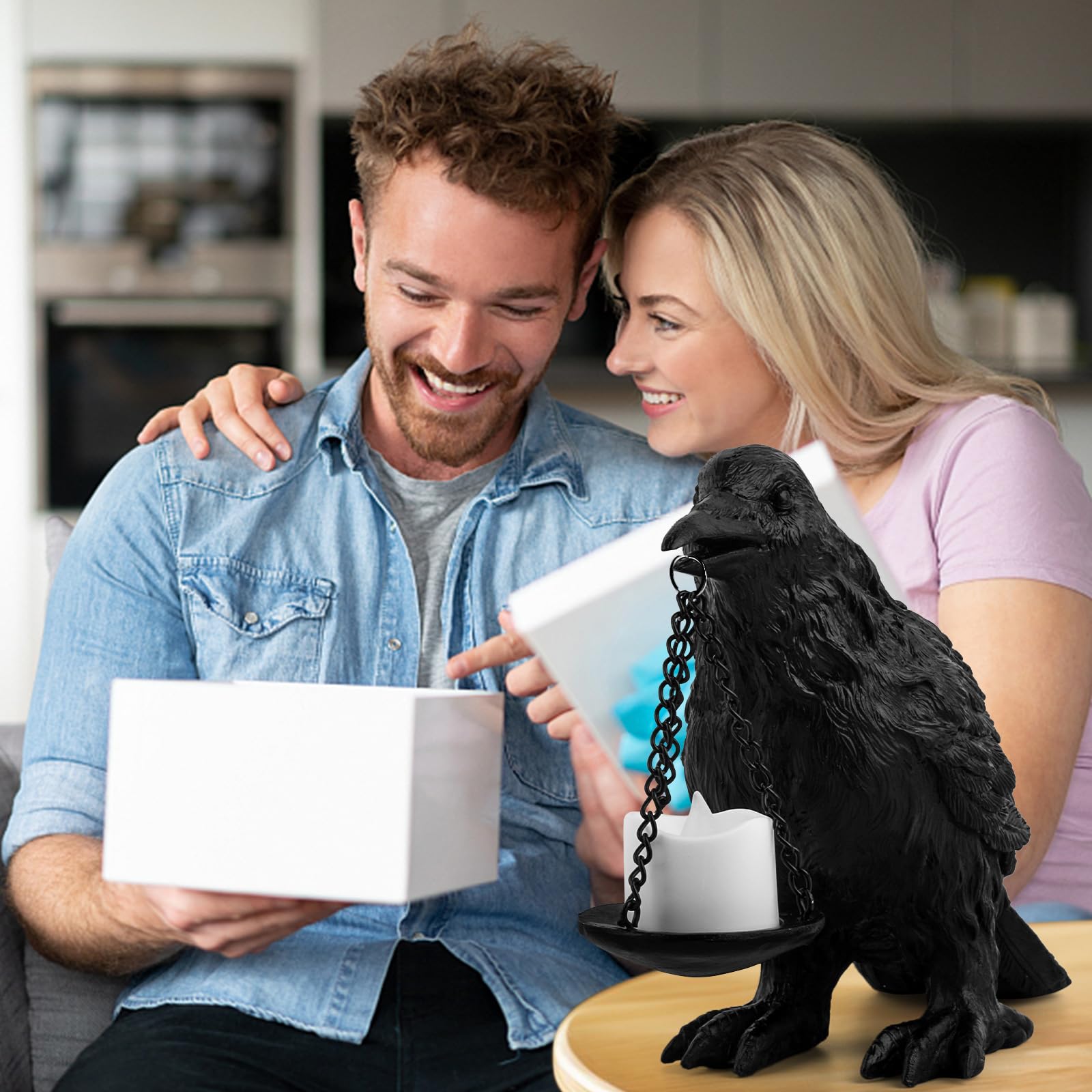 Halloween Decorations Indoor Gothic Home Decor Raven Lamp Tealight Holder for Bedroom Fake Crow Candle Holder Halloween Table Decorations Black: Black 1