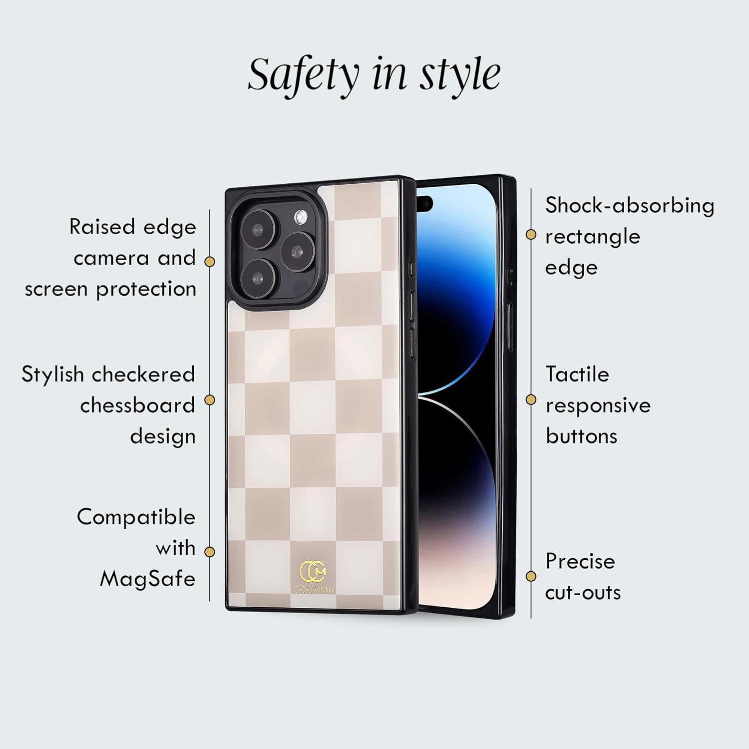 COCOMII Rectangle Case for iPhone 13 Pro Max, Compatible with MagSafe, Neutral Checkered
