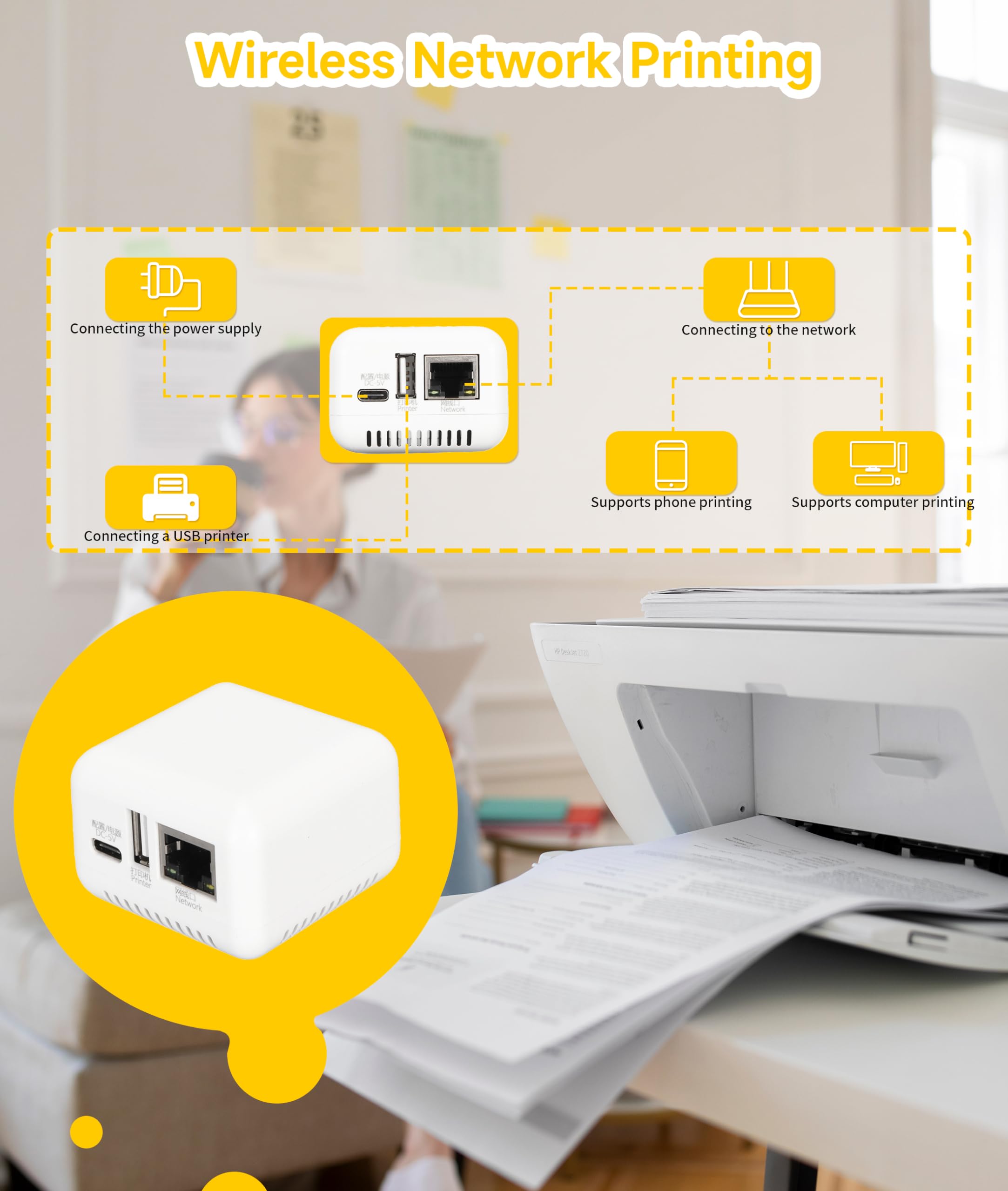 Gugxiom Server di Stampa USB, Server di Stampa LAN Condivisibile, Server di Stampa USB 2.0 per Windows XP per Android per Linux 3.4 per iOS, Massimo 256 GB (Scheda di Memoria
