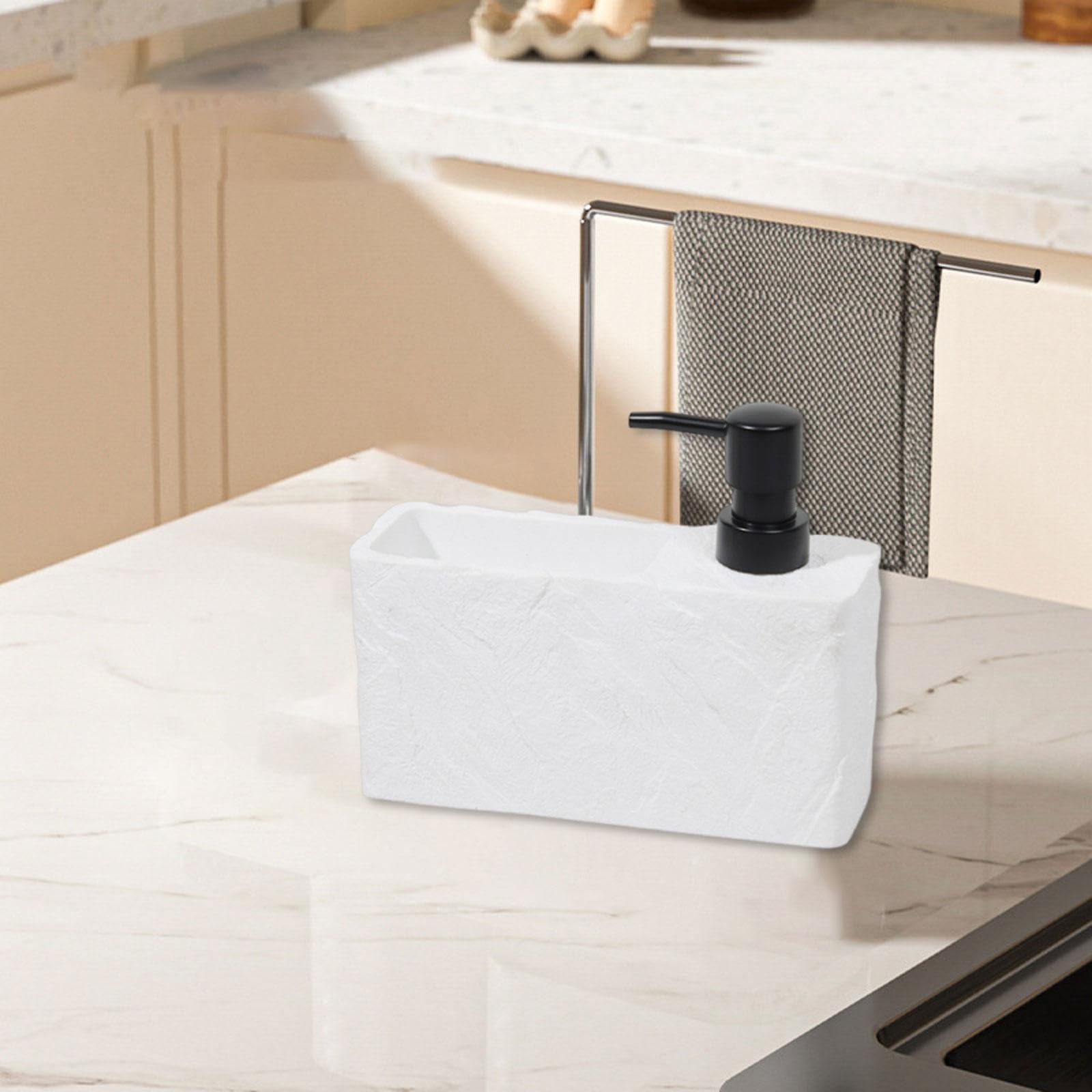 Dispenser Sapone Liquido Porta Spugna in Resina con Pompa Ergonomica Accessorio Salvaspazio per Detersivo Adatto a Cucina Bagno Hotel, Bianco