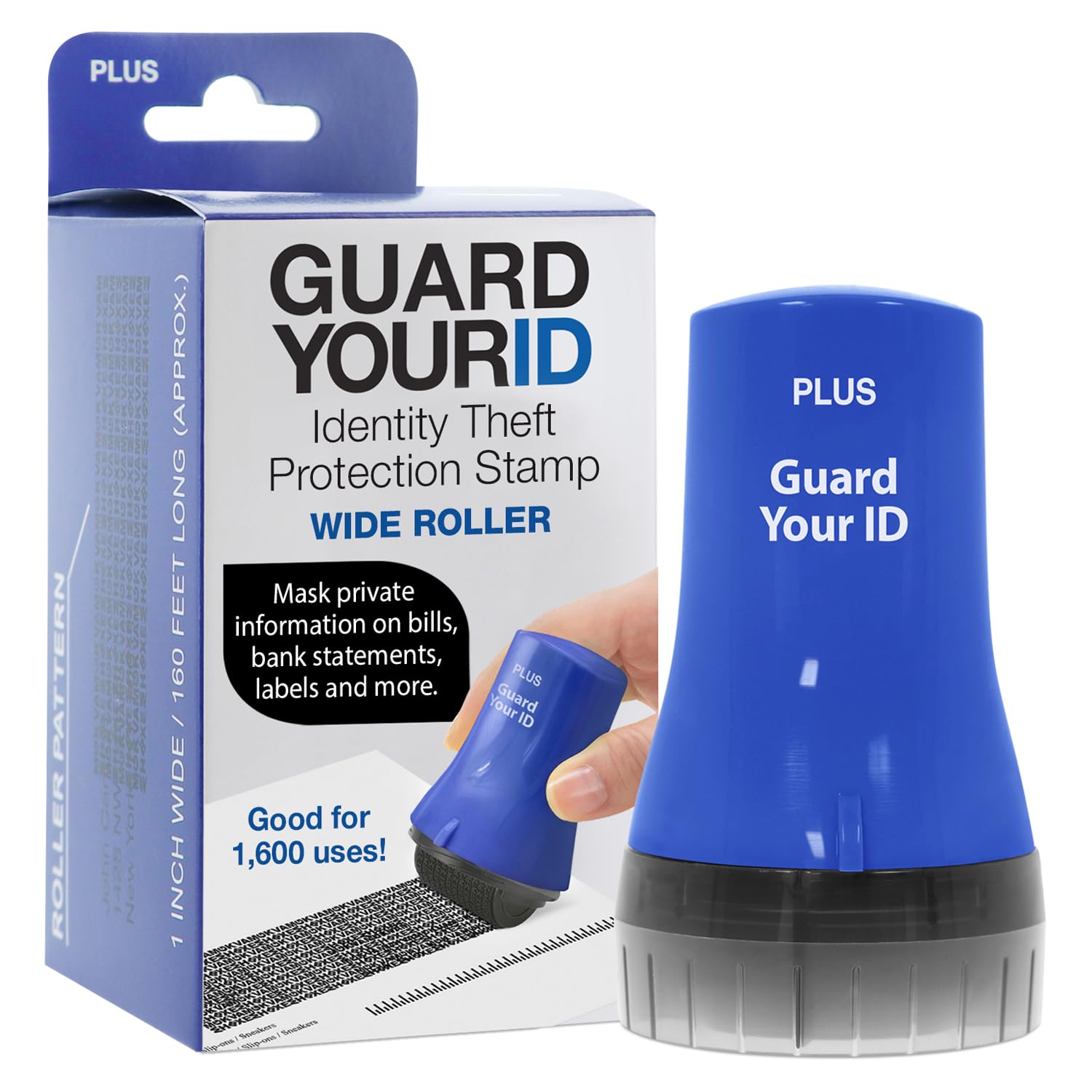 Wide Identity Theft Protection Roller Stamp, Guard Your ID, Blue