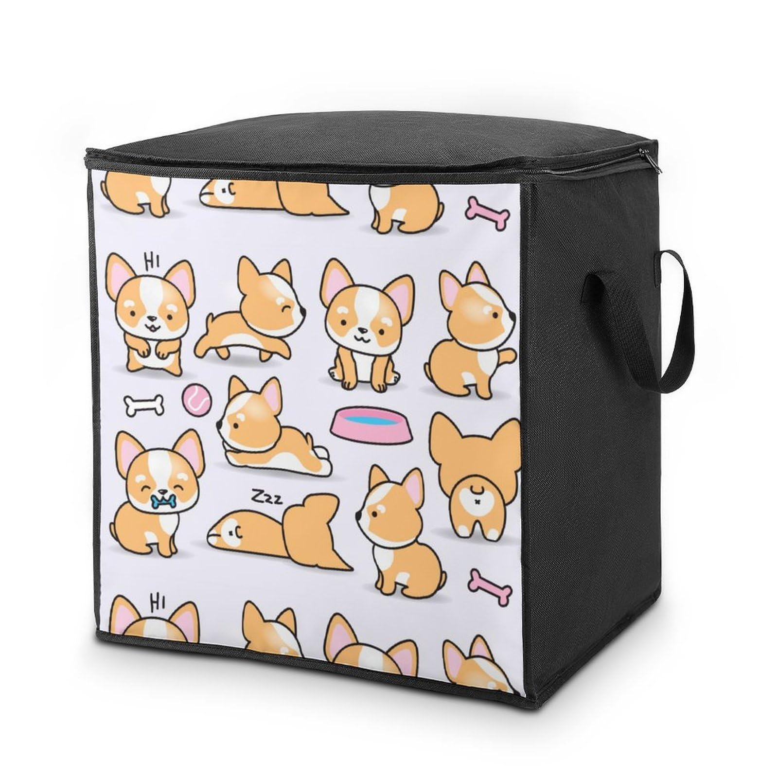Wlntrophic 70L Storage Bags, Funny Corgi Storage Box with Lid Zipper And Handles, Clothes Bags for Quilt, Blankets, Bedding