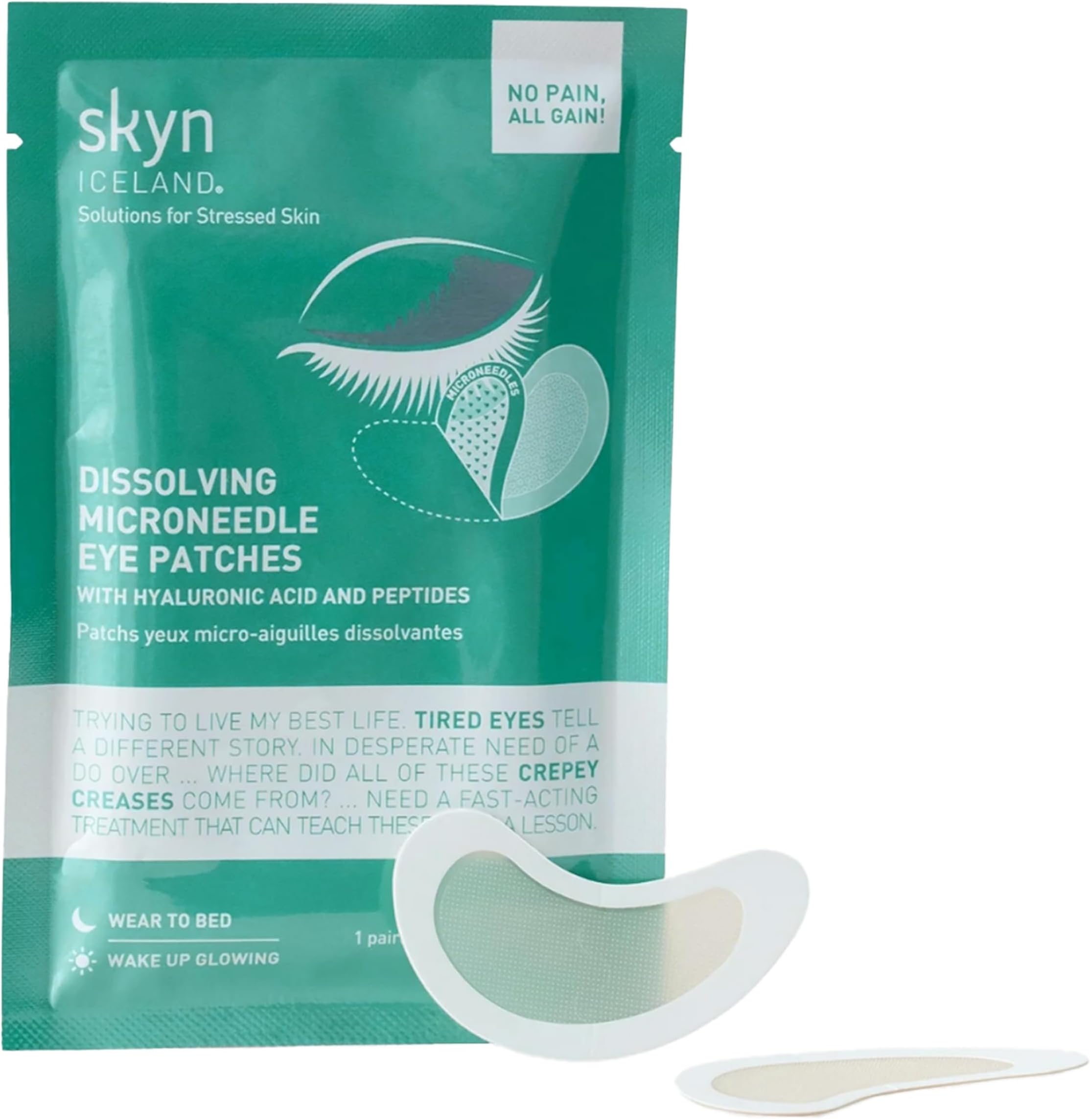 skyn ICELAND (1 Pair) - Dissolving Microneedle Eye Patches with Hyaluronic Acid & Peptides: to Hydrate, Firm and Smooth Fine LInes, 1 Pair (0.0460g / 0ml)