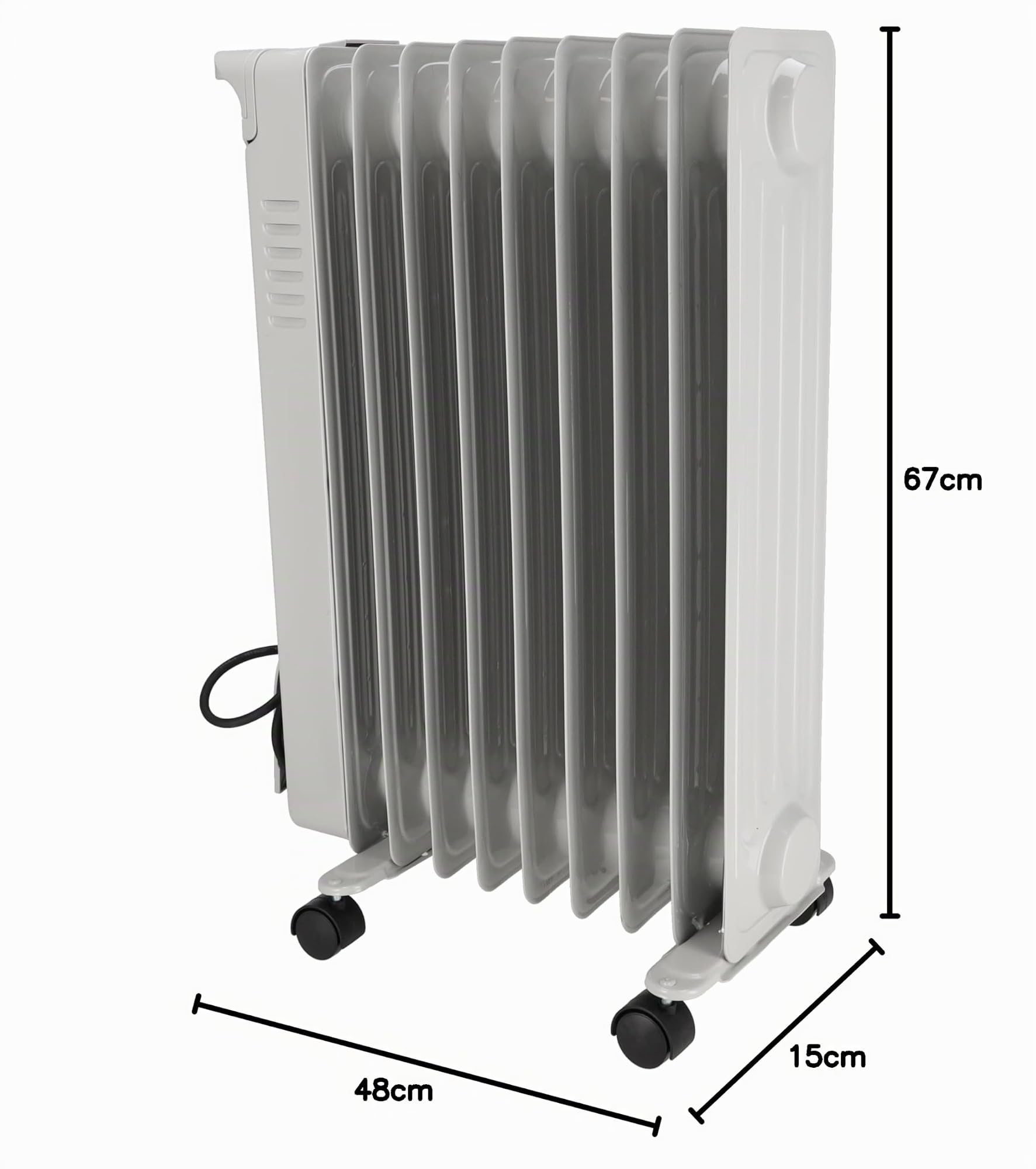 Ölradiator mit Lüftung DESCON 2000 W + 400 W, Heizgerät zur Zusatzbeheizung, Thermostat, Temperaturregelung, Lüfter, Transportrollen, Kipp- und Überhitzungsschutz