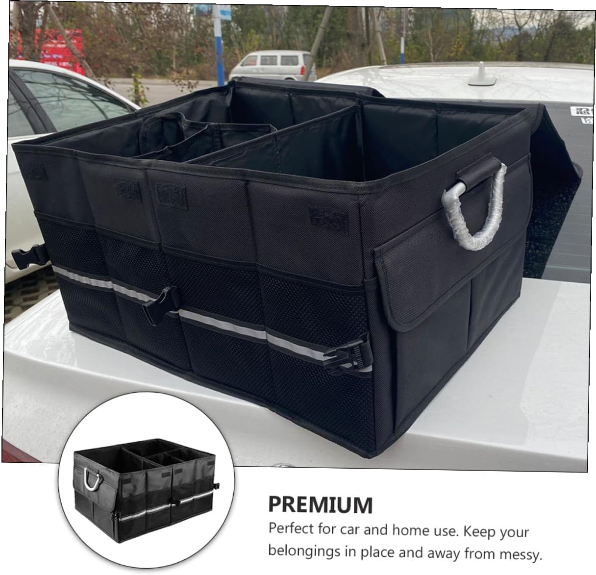 Car Foldable Storage Box Trunk Organizer with Non-slip Base Black Collapsible Car Storage Case for Vehicle Interior and Trunk Use