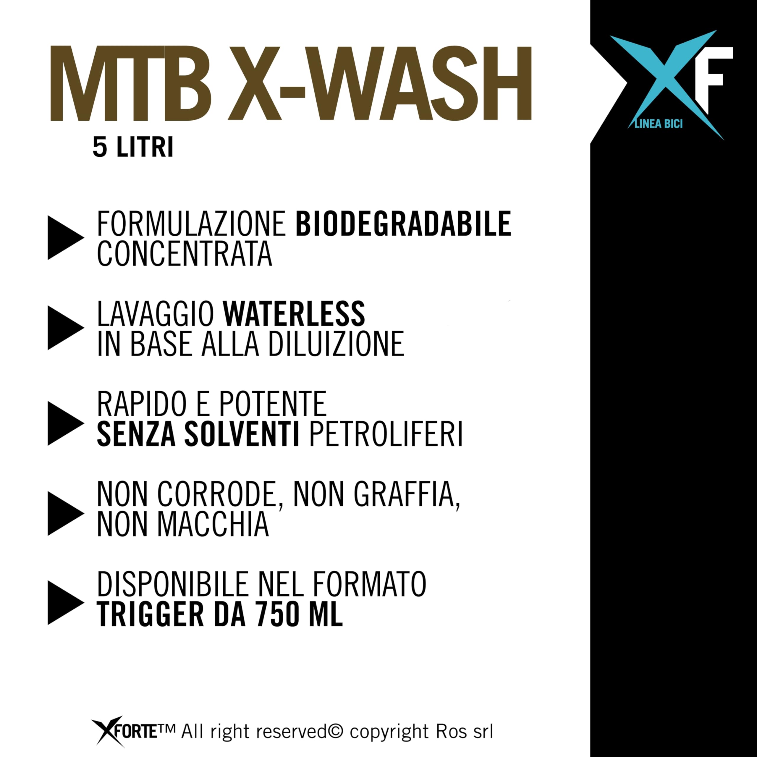XFORTE Shampoo Bicicletta MTB X-WASH | Detergente Sgrassante Biodegradabile, Necessita Risciacquo, Concentrato | Finiture Lucide e Opache, Trasmissione | Bici Corsa, Mtb, Ebike, Bmx | 5L