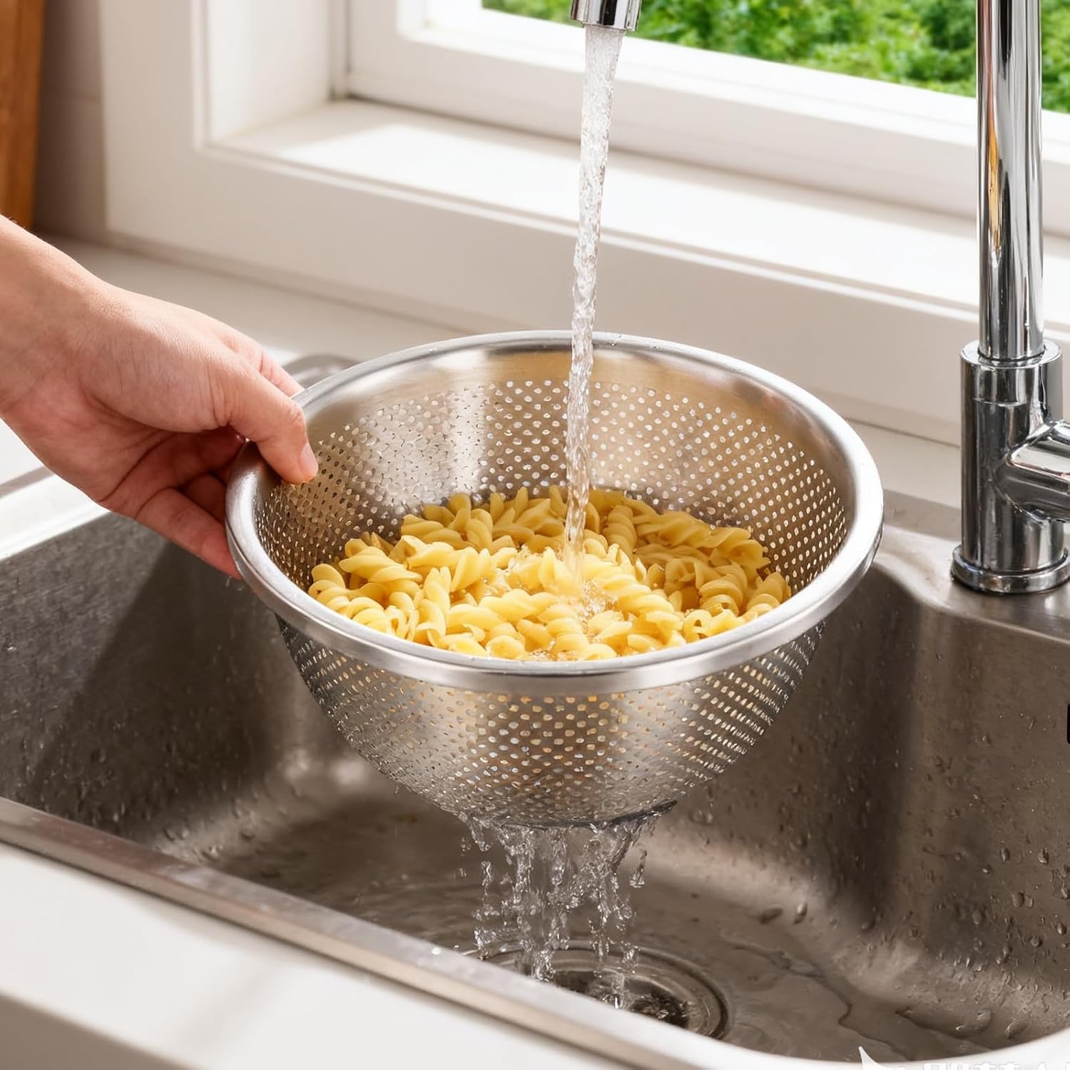4 PCS 5QT Stainless Steel Colander Set with Mixing Bowls, Multi-Use Kitchen Strainer for Washing Vegetables Fruits Rice, Dishwasher Safe