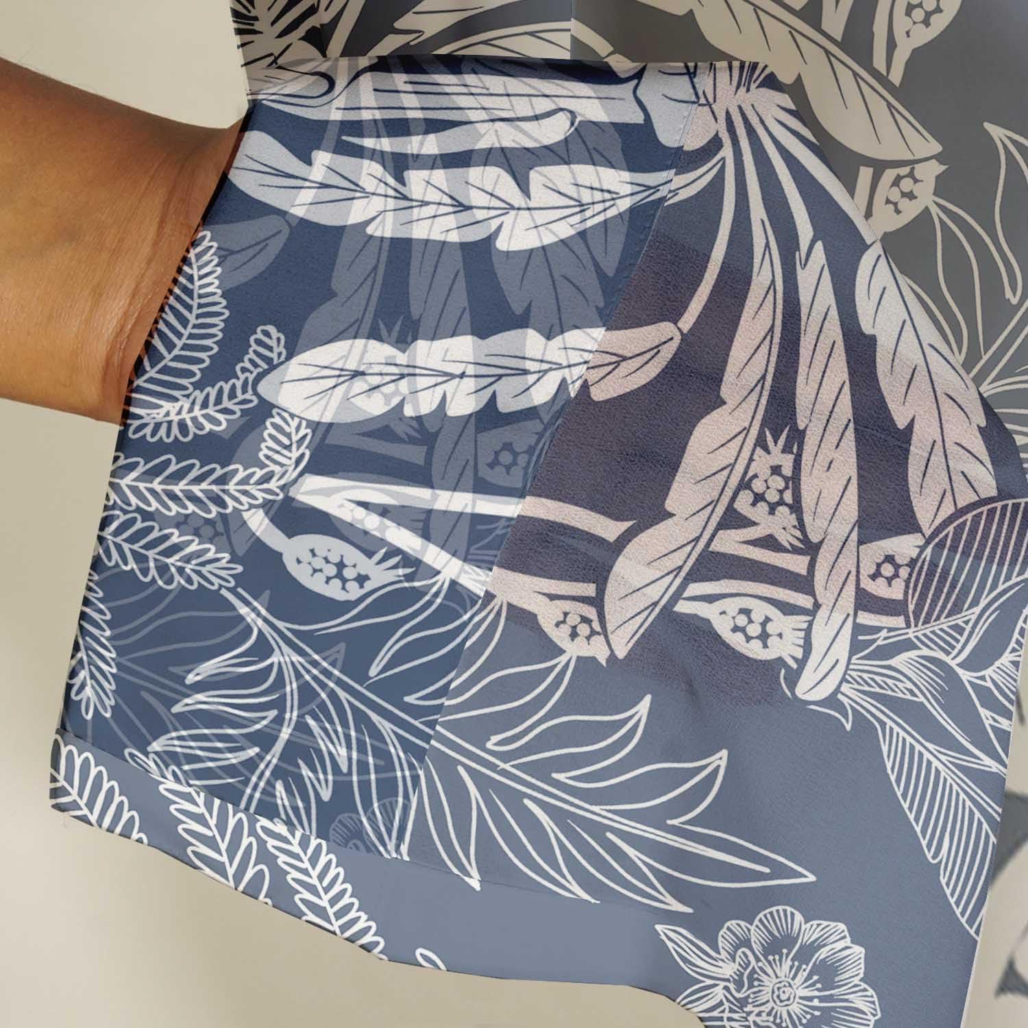 Blue Tropical Tree Pattern Sheer Curtains for Short Windows - Set of 2 Panels, 63", Grommet Top, Printed Georgette, Light Filtering Drapes for Kitchen or Bedroom