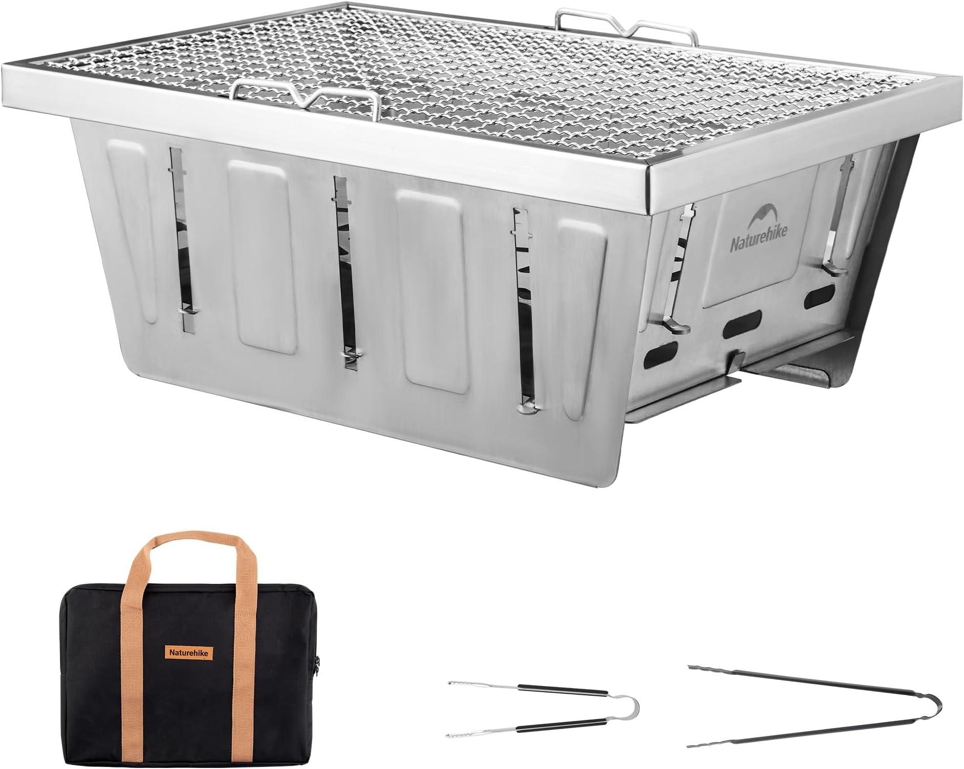 Camping Charcoal Grill for IGT Table, Folding Barbecue Grill with Tongs & Carry Bag, Portable BBQ Grill for Outdoor Car Camping Cooking Tailgating