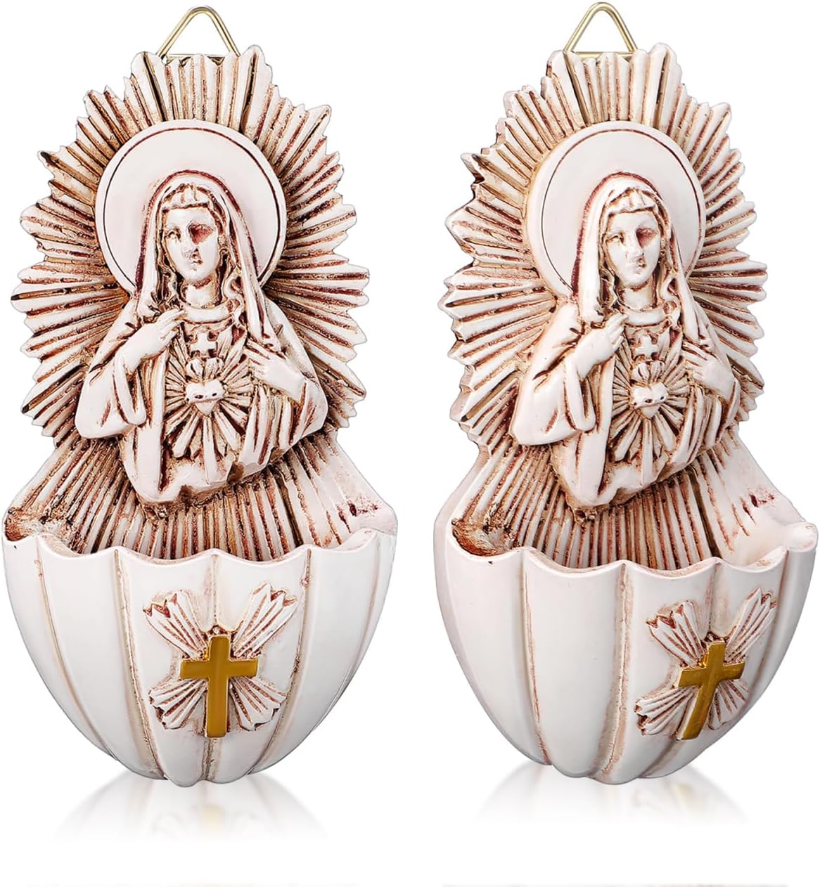 Luxshiny Holy Water Basin Decoration - 2Pcs Resin Catholic Holy Water Fonts for Home Wall Decor Ideal for First Communion Confirmation