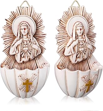 Luxshiny Holy Water Basin Decoration - 2Pcs Resin Catholic Holy Water Fonts for Home Wall Decor Ideal for First Communion Confirmation