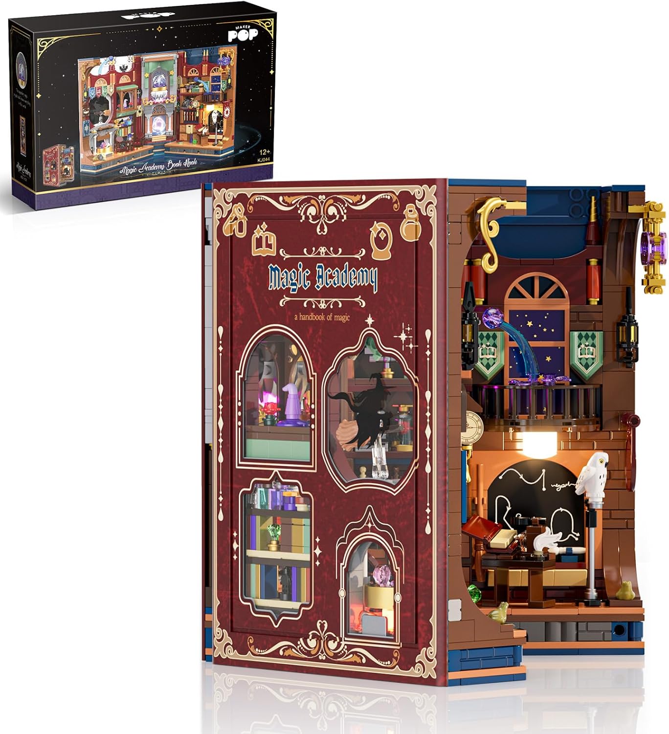 Magic Book Nook Building Set with Light. Magic Academy Book Nook Building Kit, DIY Book Nook Building Set for Home Bookshelf Decor for Adults, Teens, Boys, Girls.