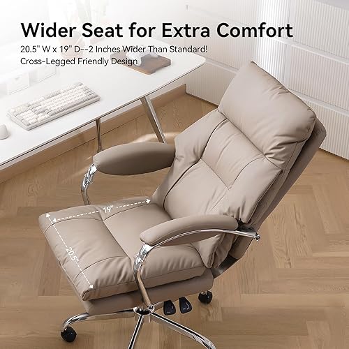 Miniatura 8 de LEAGOO Silla de oficina de masaje climatizada con reposapiés, silla de oficina ejecutiva ergonómica reclinable con masajeador para espalda baja,