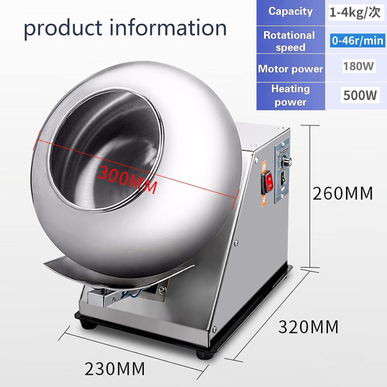 Máquina Automática para Recubrir Tabletas y Dulces - Recubridora Eléctrica de Azúcar y Chocolate, 2-5 kg/h, Acabado Perfecto
